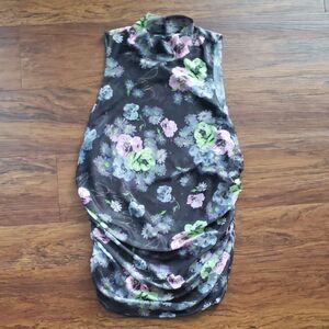 NWOT Cinq A Sept Midnight Bloom Floral Mock Neck Sleeveless Blouse Size Large